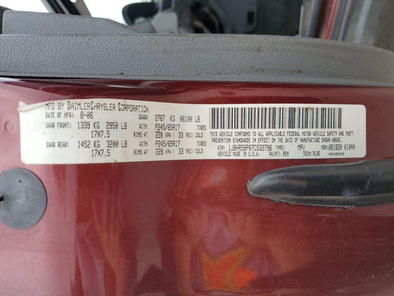 1J8HR58P67C532796 2007 Jeep Grand Cherokee Limited