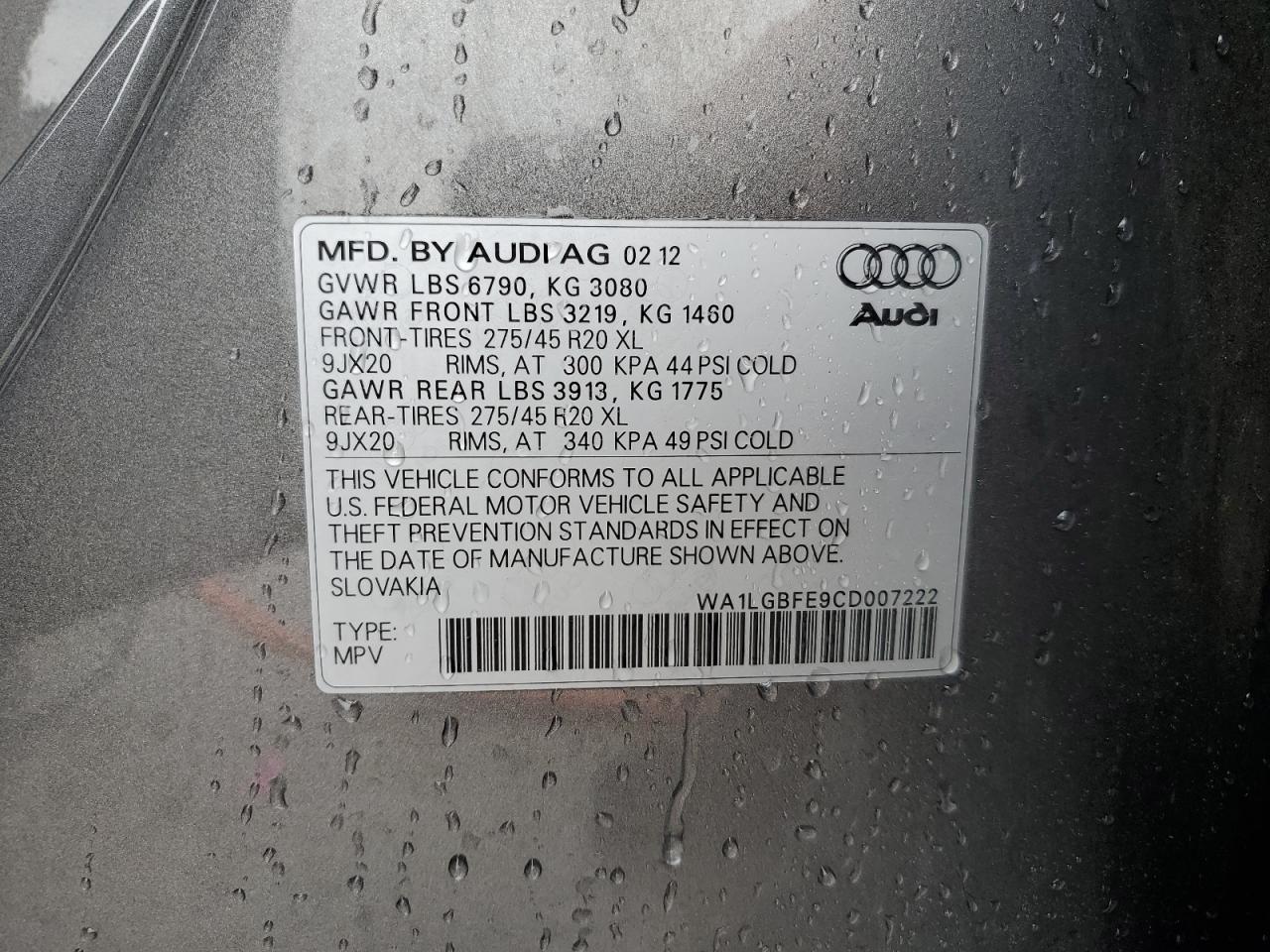 WA1LGBFE9CD007222 2012 Audi Q7 Premium Plus