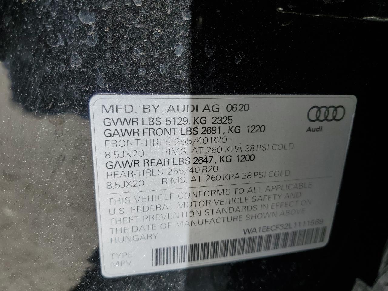 WA1EECF32L1111569 2020 Audi Q3 Premium Plus S-Line