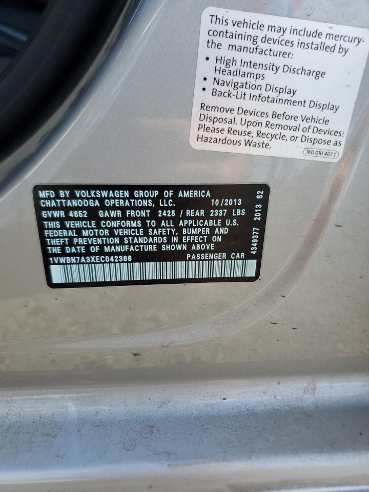 1VWBN7A3XEC042366 2014 Volkswagen Passat Se