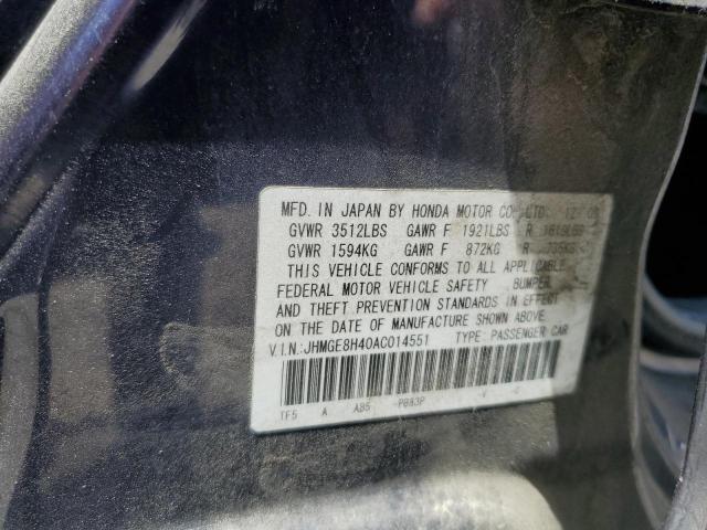 2010 Honda Fit Sport VIN: JHMGE8H40AC014551 Lot: 56353294