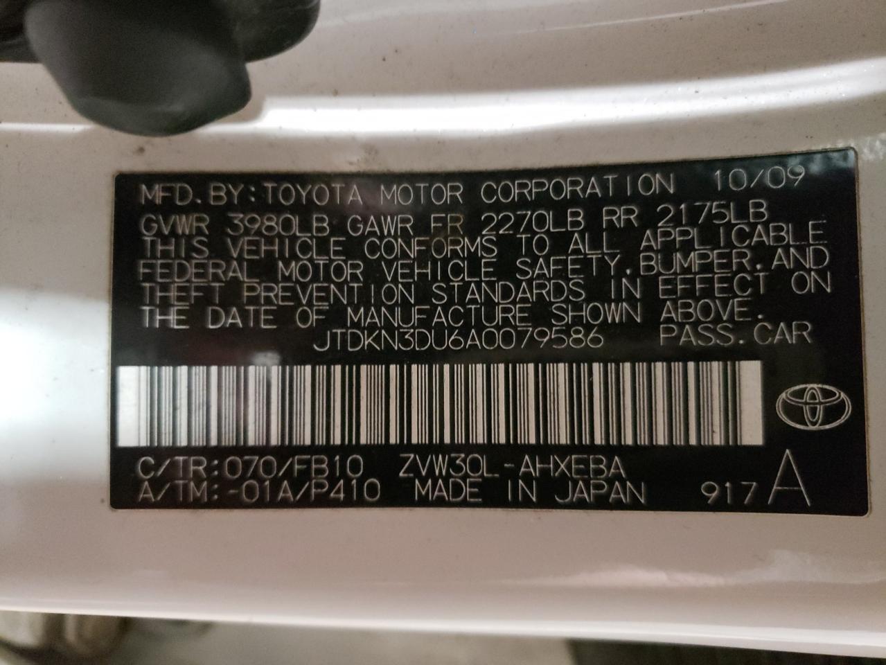 JTDKN3DU6A0079586 2010 Toyota Prius