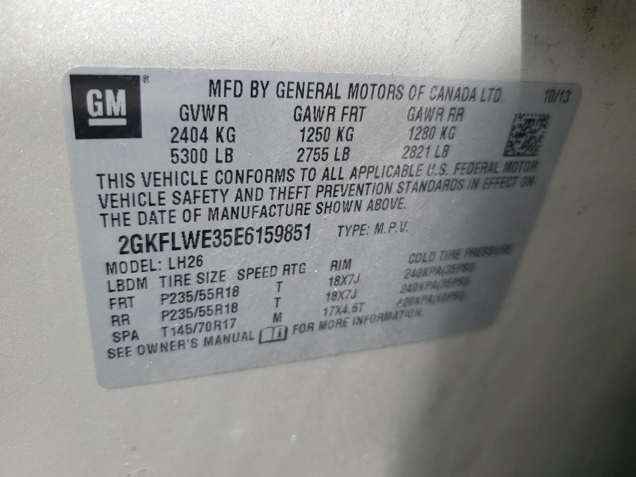 2GKFLWE35E6159851 2014 GMC Terrain Sle