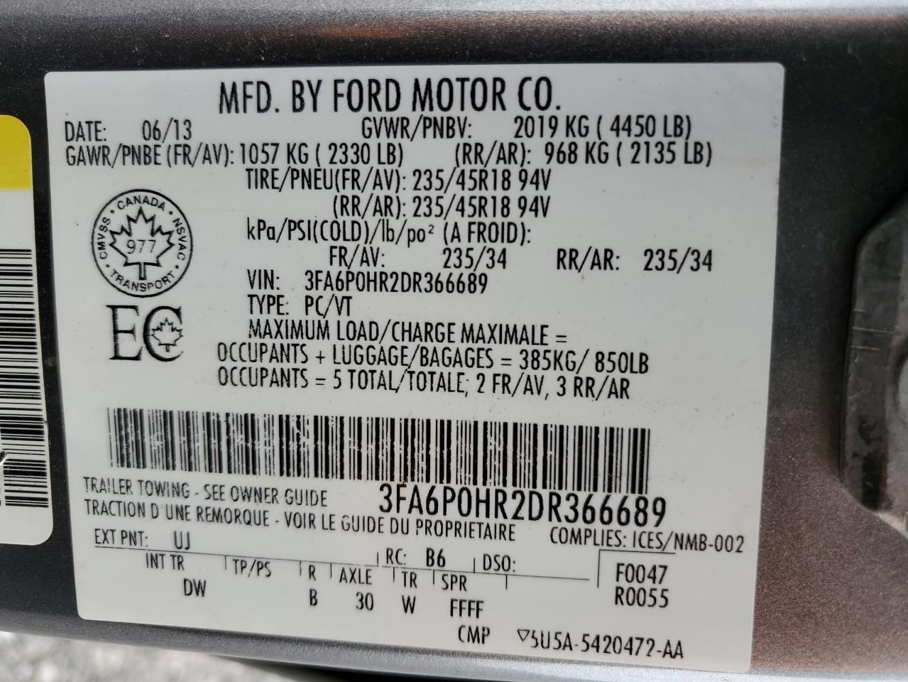 3FA6P0HR2DR366689 2013 Ford Fusion Se