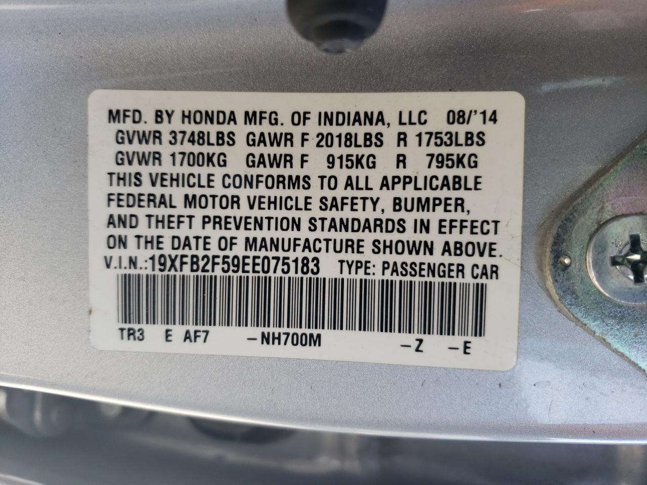 19XFB2F59EE075183 2014 Honda Civic Lx