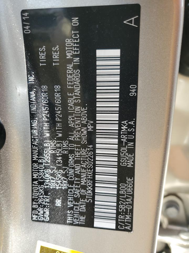 5TDKKRFHXES022614 2014 Toyota Highlander Xle