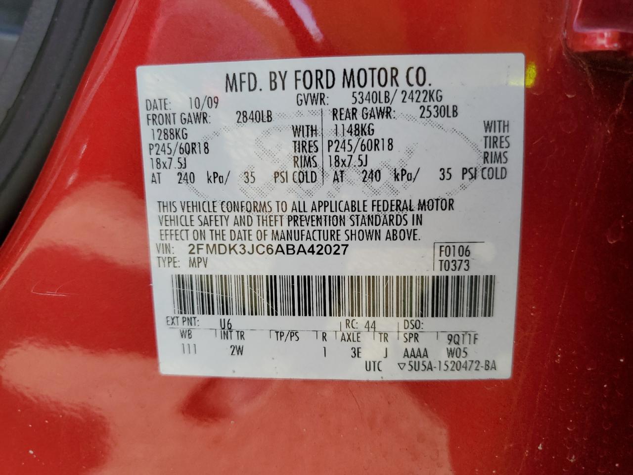 2FMDK3JC6ABA42027 2010 Ford Edge Sel