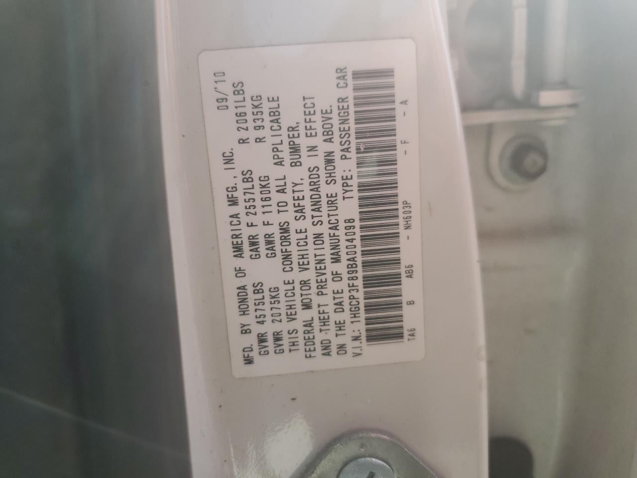 1HGCP3F89BA004098 2011 Honda Accord Exl
