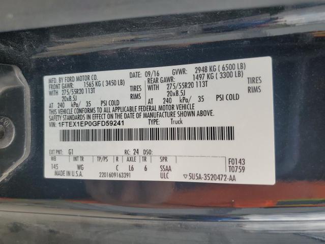 2016 Ford F150 Super Cab VIN: 1FTEX1EP0GFD59241 Lot: 54956074