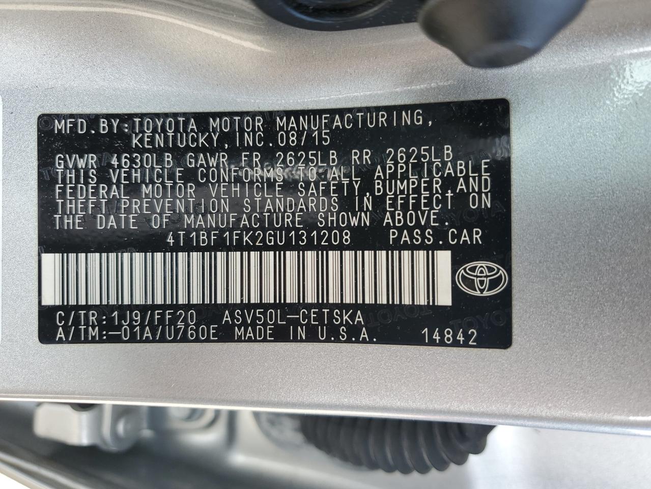 4T1BF1FK2GU131208 2016 Toyota Camry Le