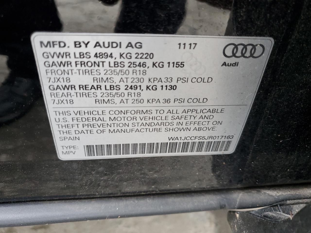 WA1JCCFS5JR017163 2018 Audi Q3 Premium Plus