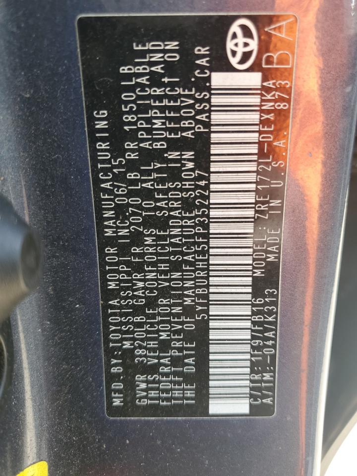 5YFBURHE5FP352247 2015 Toyota Corolla L