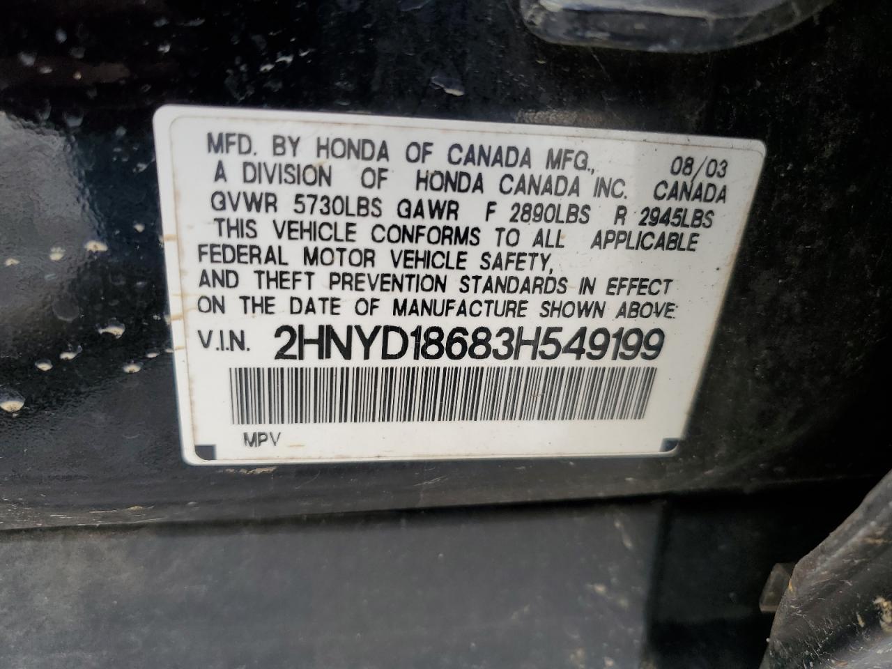 2HNYD18683H549199 2003 Acura Mdx Touring