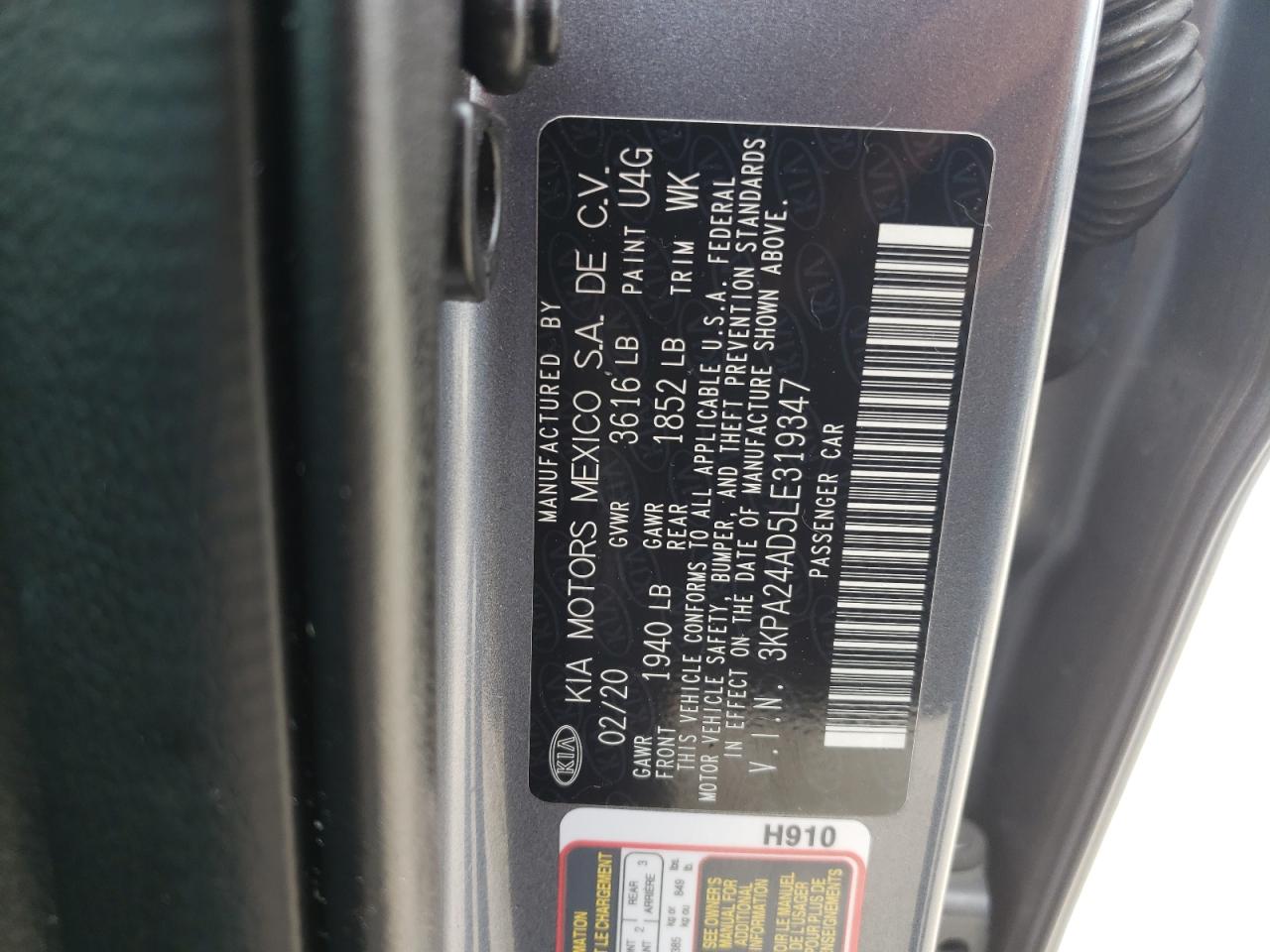 3KPA24AD5LE319347 2020 Kia Rio Lx