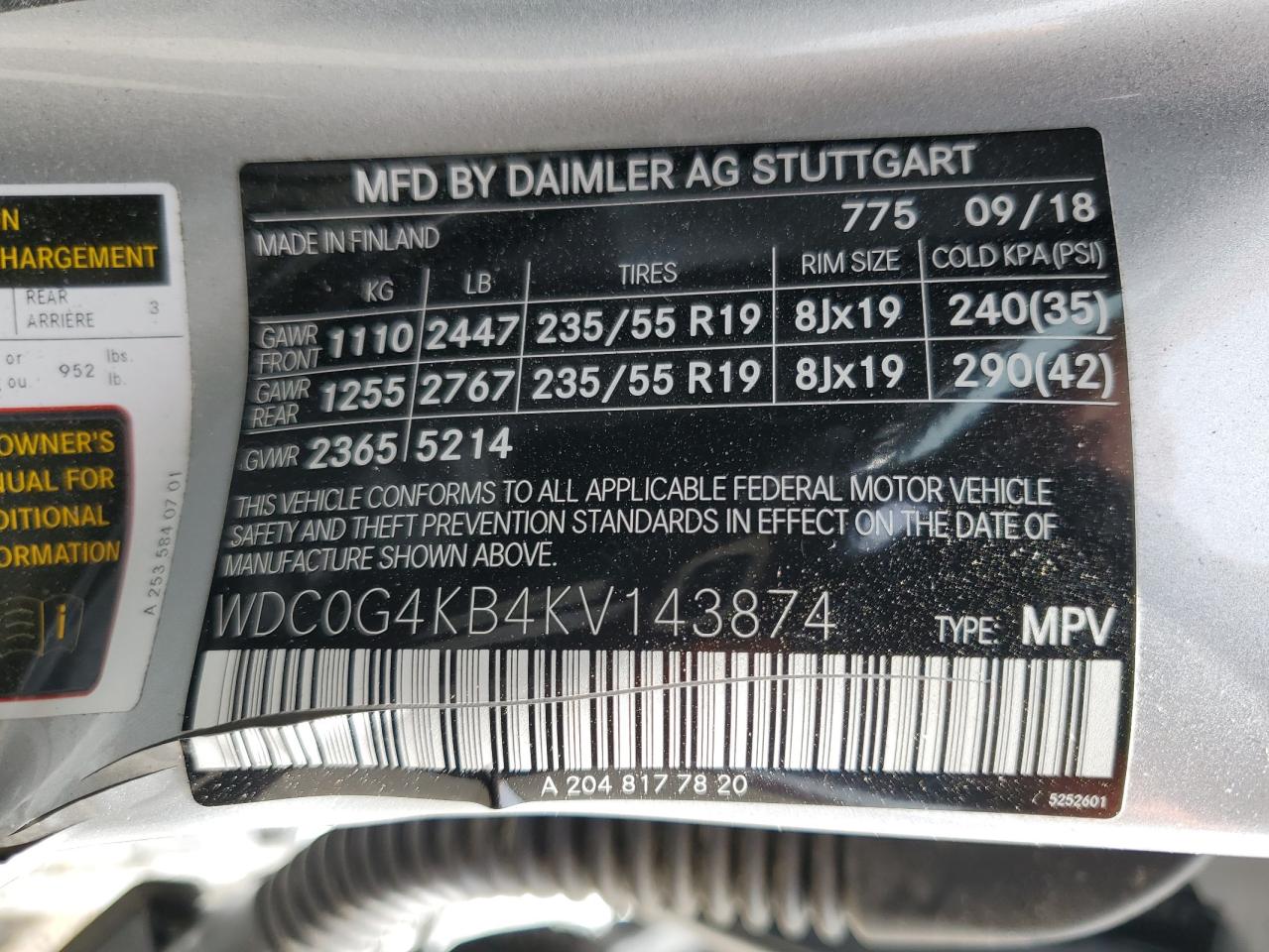 WDC0G4KB4KV143874 2019 Mercedes-Benz Glc 300 4Matic