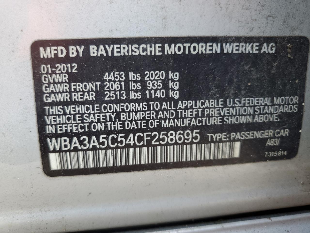 WBA3A5C54CF258695 2012 BMW 328 I