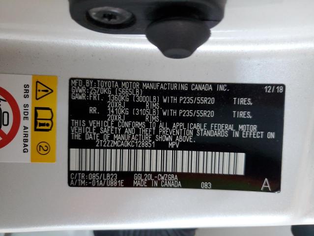 2019 Lexus Rx 350 Base VIN: 2T2ZZMCA0KC128851 Lot: 56639144