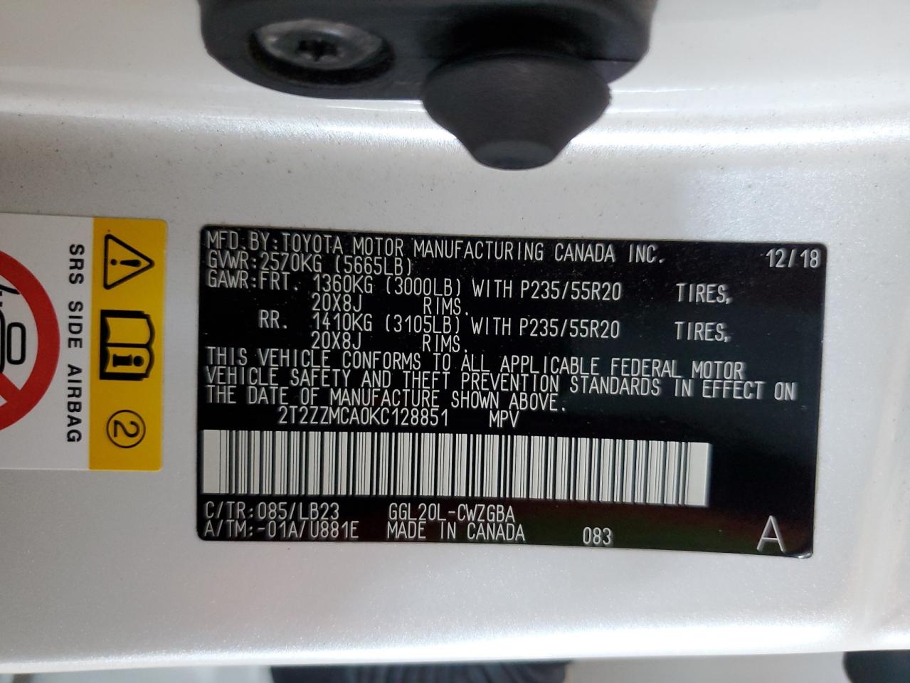 2T2ZZMCA0KC128851 2019 Lexus Rx 350 Base