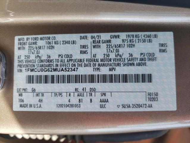 2021 Ford Escape Se VIN: 1FMCU0G62MUA52347 Lot: 54715564