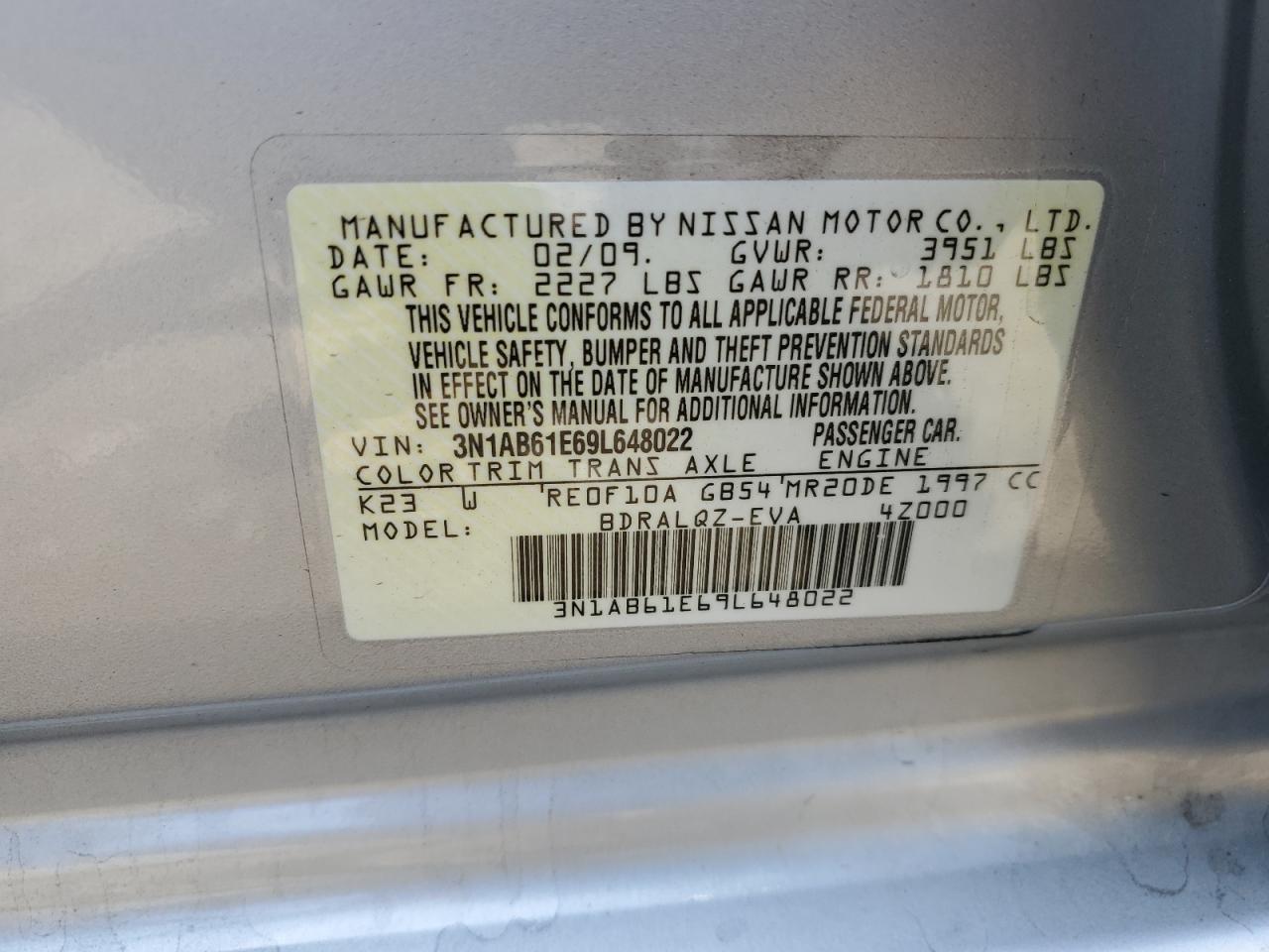 3N1AB61E69L648022 2009 Nissan Sentra 2.0