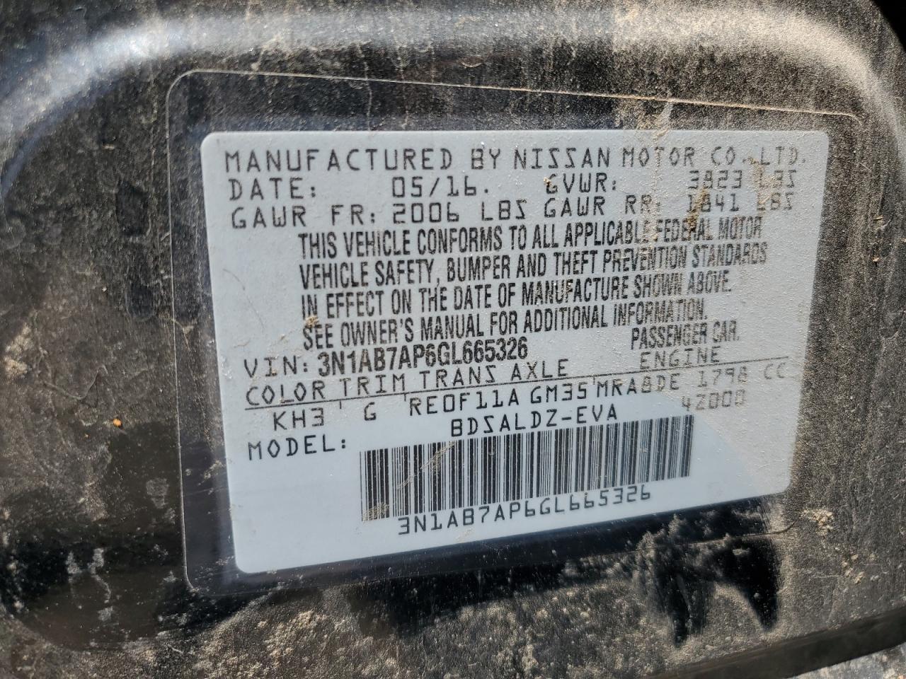 3N1AB7AP6GL665326 2016 Nissan Sentra S