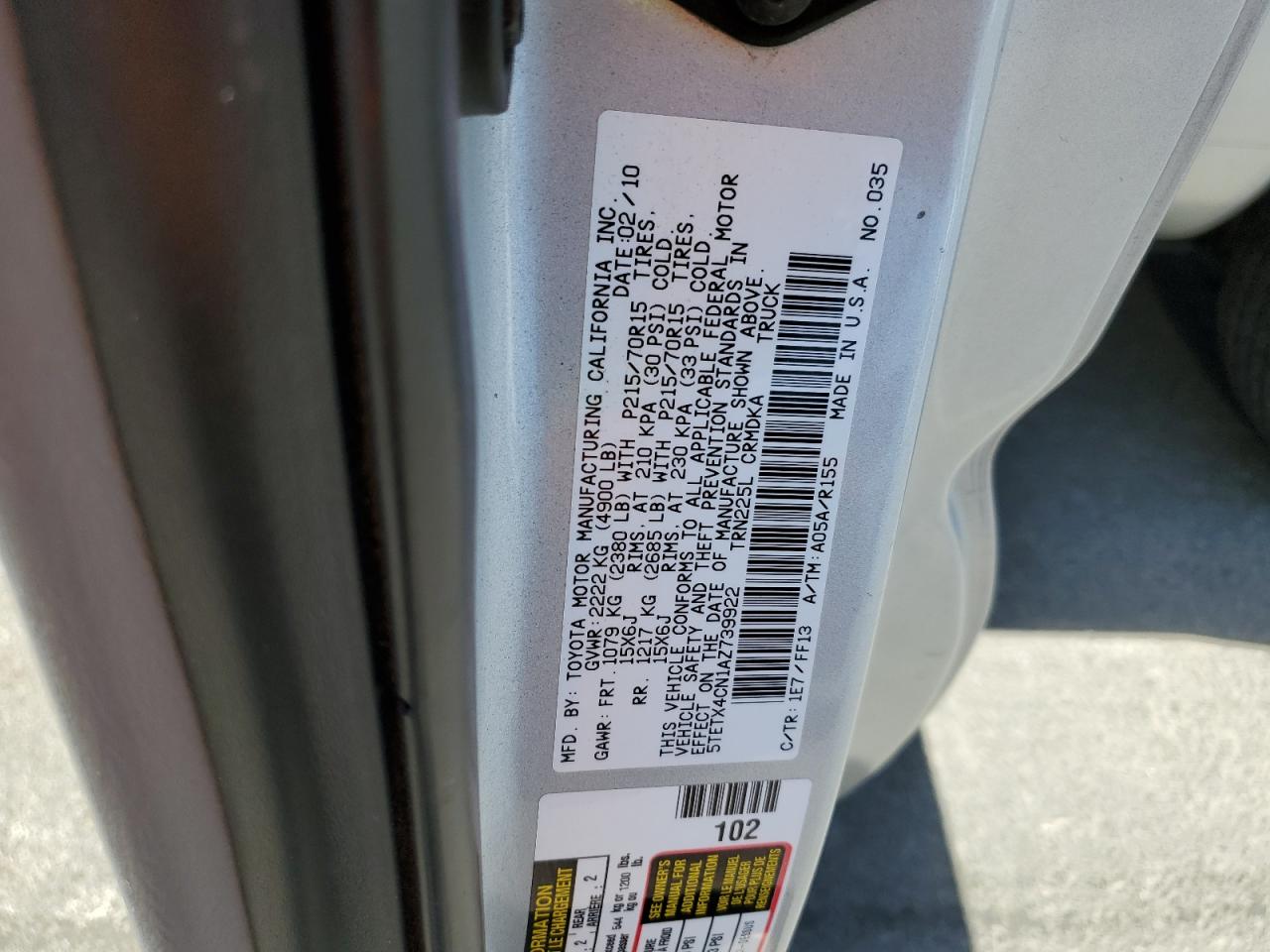 5TETX4CN1AZ739922 2010 Toyota Tacoma Access Cab