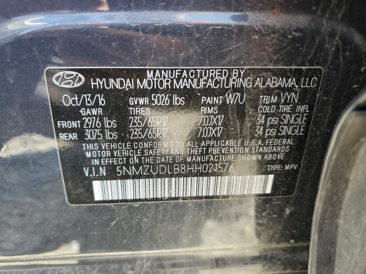 5NMZUDLB8HH021576 2017 Hyundai Santa Fe Sport