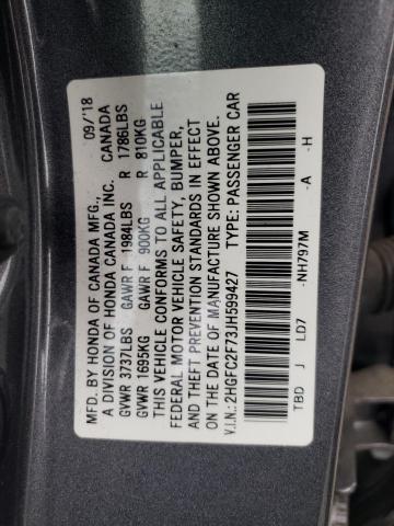 2018 Honda Civic Ex VIN: 2HGFC2F73JH599427 Lot: 55216034