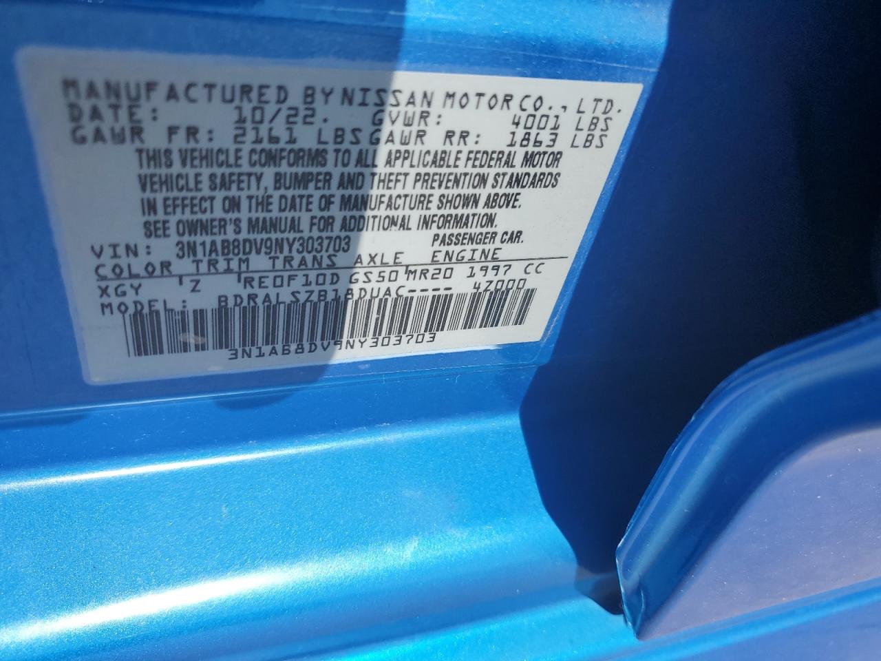 3N1AB8DV9NY303703 2022 Nissan Sentra Sr