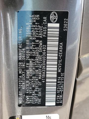 2004 Toyota Camry Se VIN: 4T1BA32K04U036402 Lot: 56156184