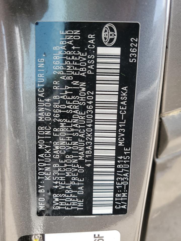 4T1BA32K04U036402 2004 Toyota Camry Se