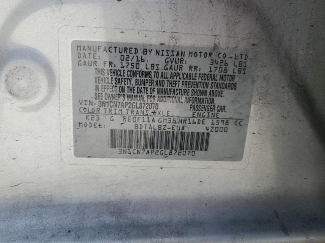 VIN 3N1CN7AP2GL872070 2016 NISSAN VERSA no.12