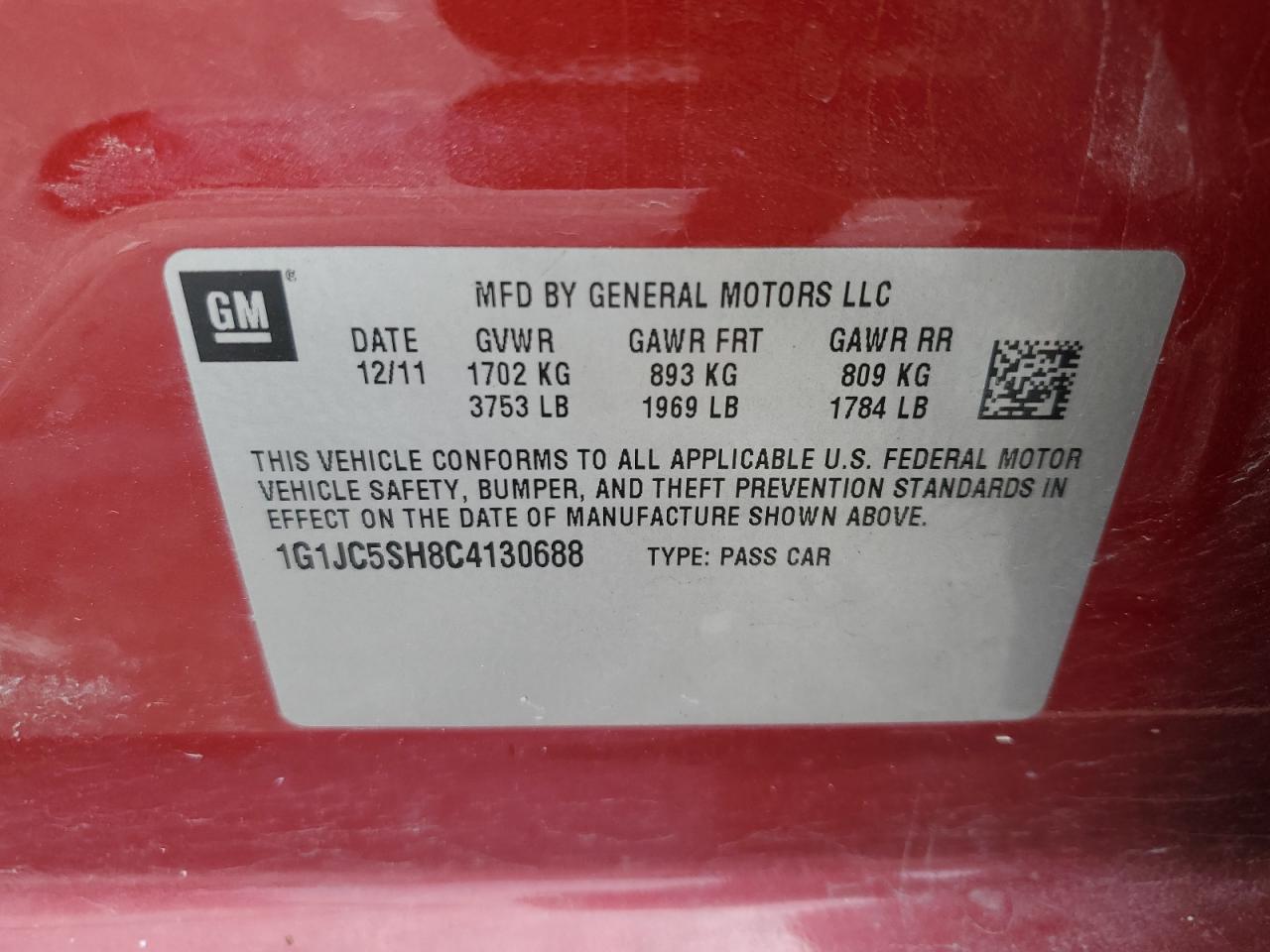 1G1JC5SH8C4130688 2012 Chevrolet Sonic Lt