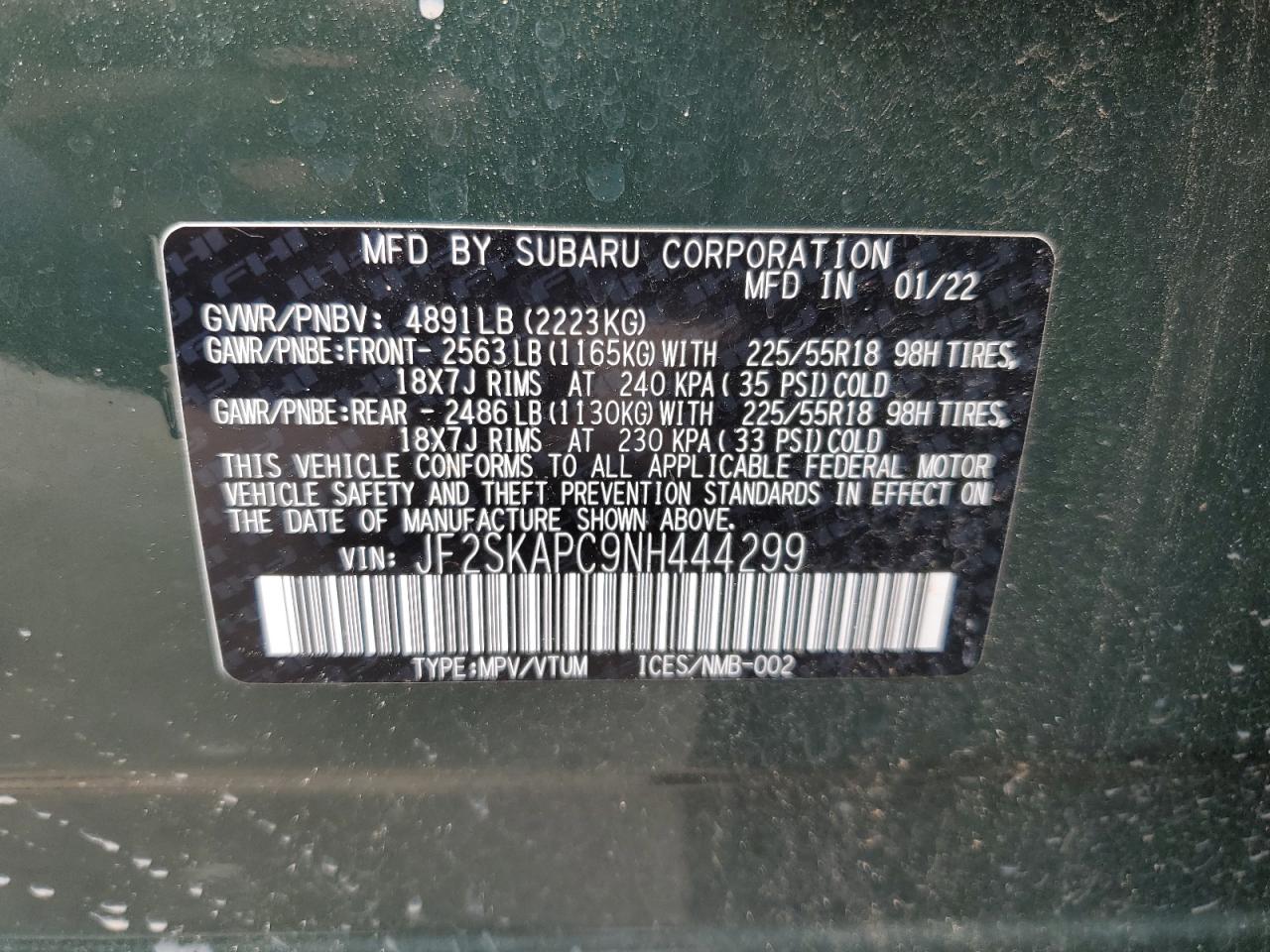 JF2SKAPC9NH444299 2022 Subaru Forester Limited