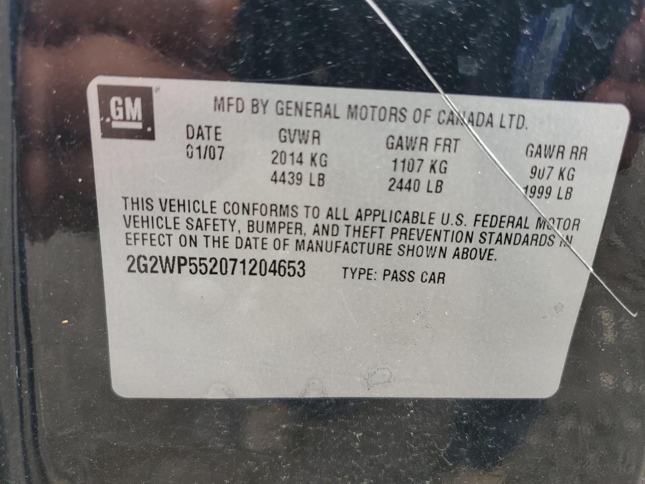 2G2WP552071204653 2007 Pontiac Grand Prix