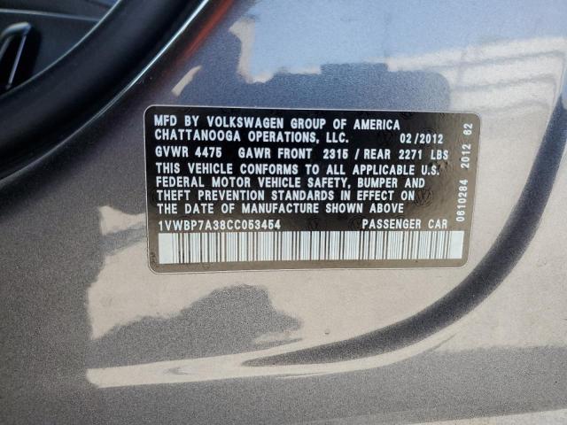 2012 Volkswagen Passat Se VIN: 1VWBP7A38CC053454 Lot: 56626644