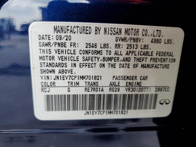 2021 Infiniti Q50 Sensory VIN: JN1EV7CP1MM701821 Lot: 53715344