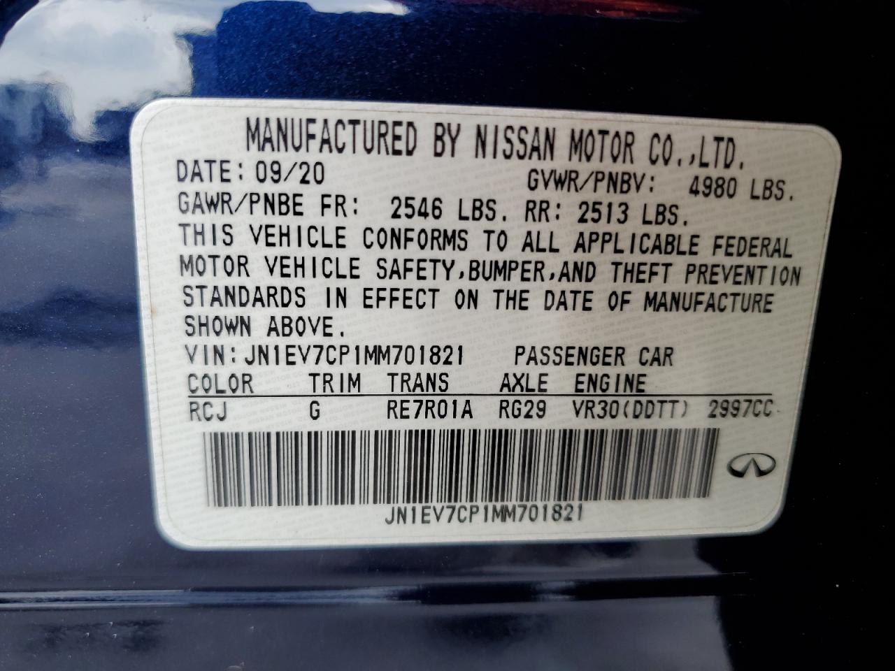 JN1EV7CP1MM701821 2021 Infiniti Q50 Sensory