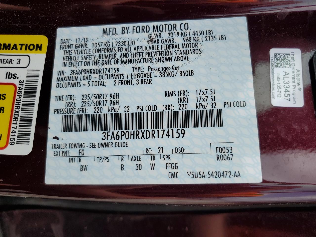 3FA6P0HRXDR174159 2013 Ford Fusion Se