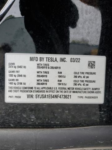 2022 Tesla Model S VIN: 5YJSA1E54NF473621 Lot: 55726364