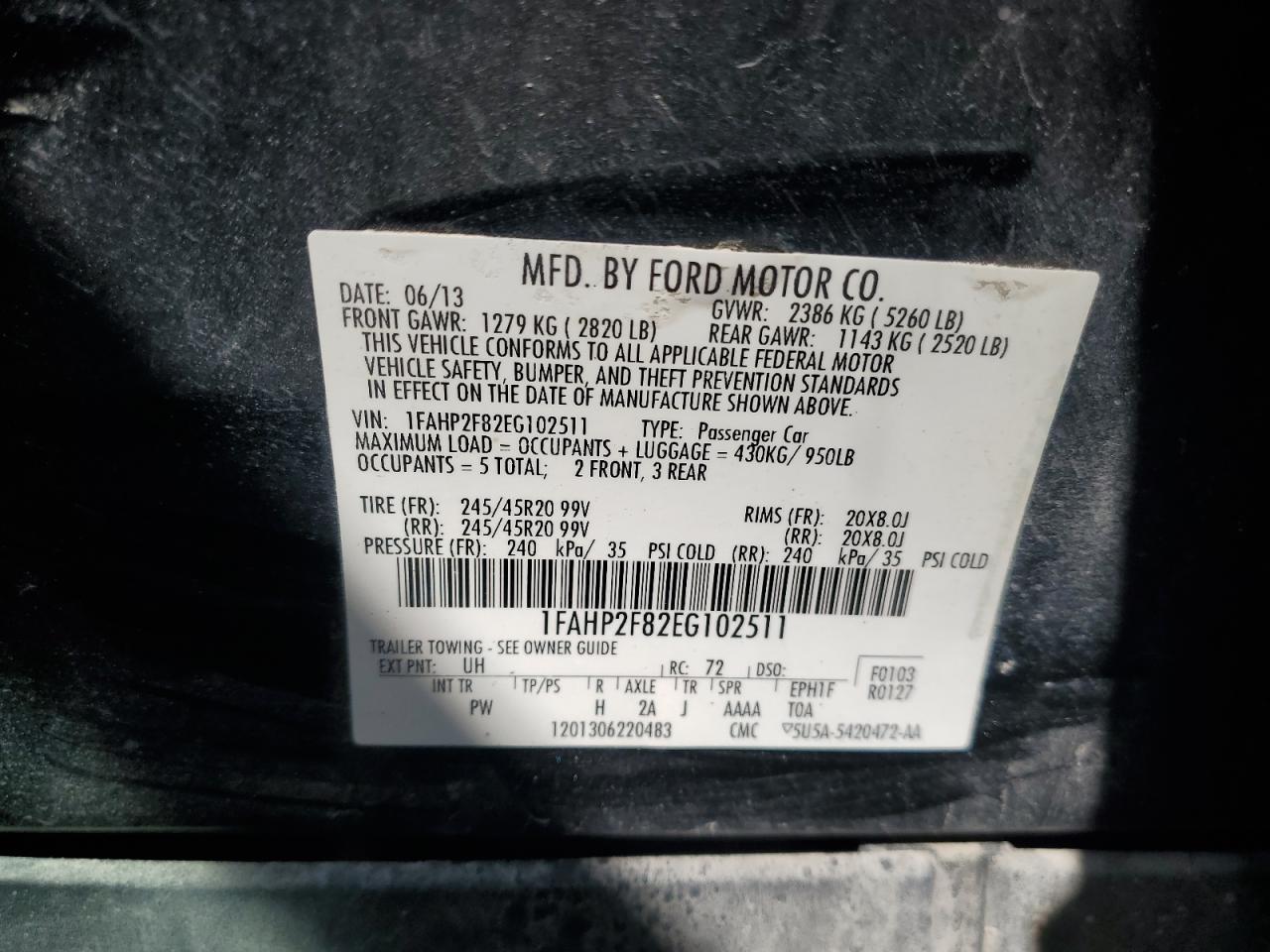 1FAHP2F82EG102511 2014 Ford Taurus Limited