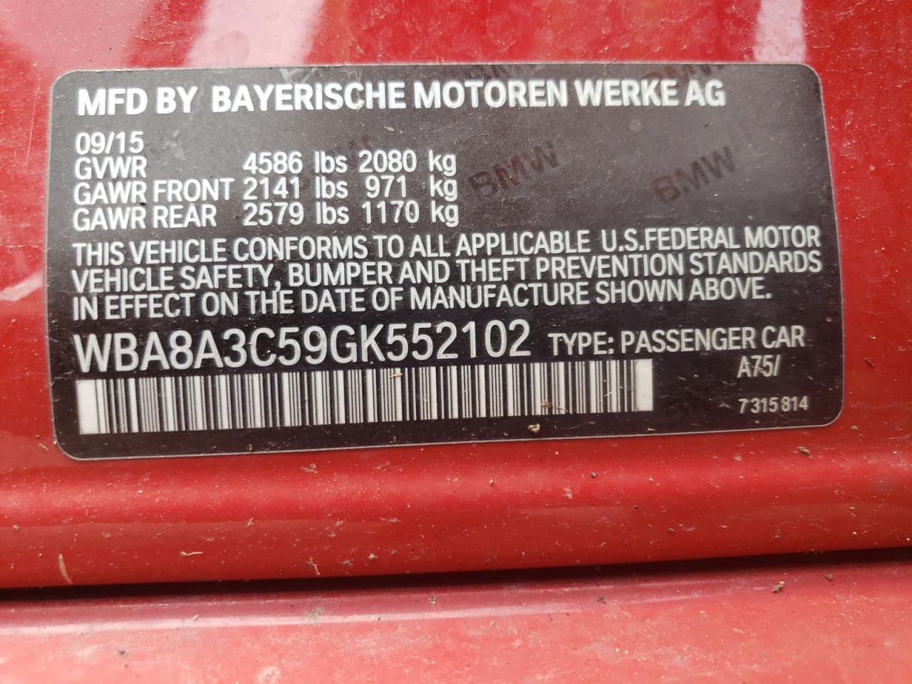 WBA8A3C59GK552102 2016 BMW 320 Xi