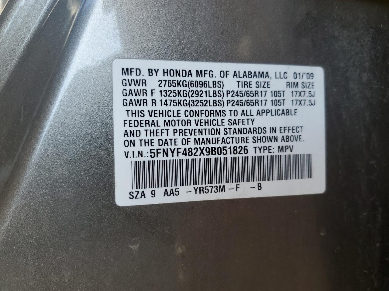 5FNYF482X9B051826 2006 Honda Pilot Lx