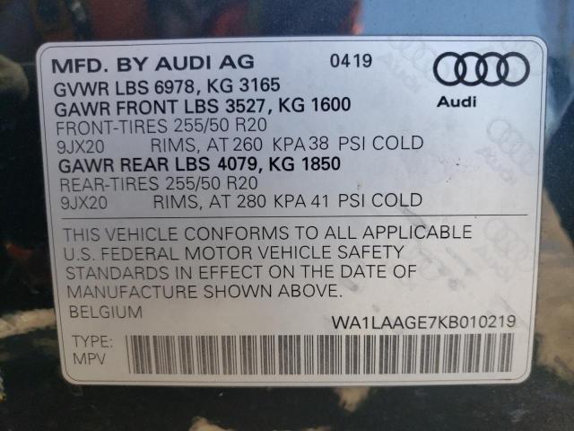 2019 Audi E-Tron Premium Plus VIN: WA1LAAGE7KB010219 Lot: 57077874