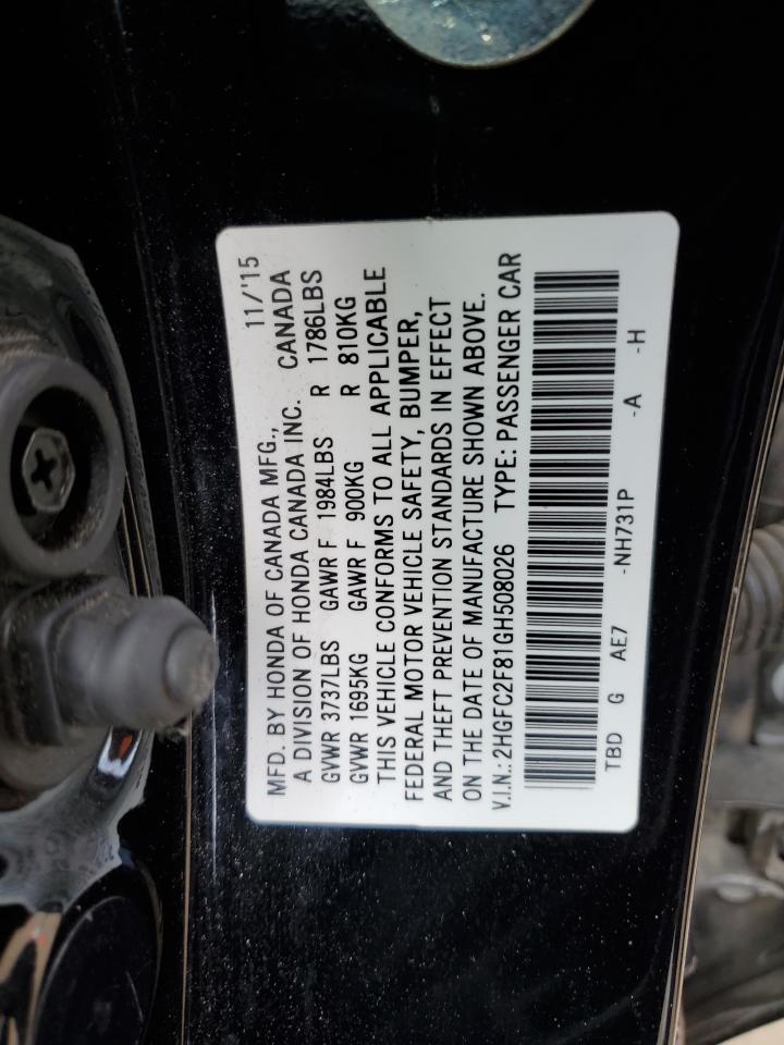 2HGFC2F81GH508026 2016 Honda Civic Ex