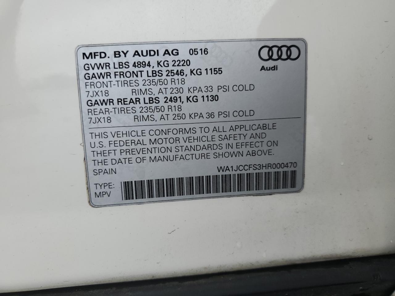 WA1JCCFS3HR000470 2017 Audi Q3 Premium Plus