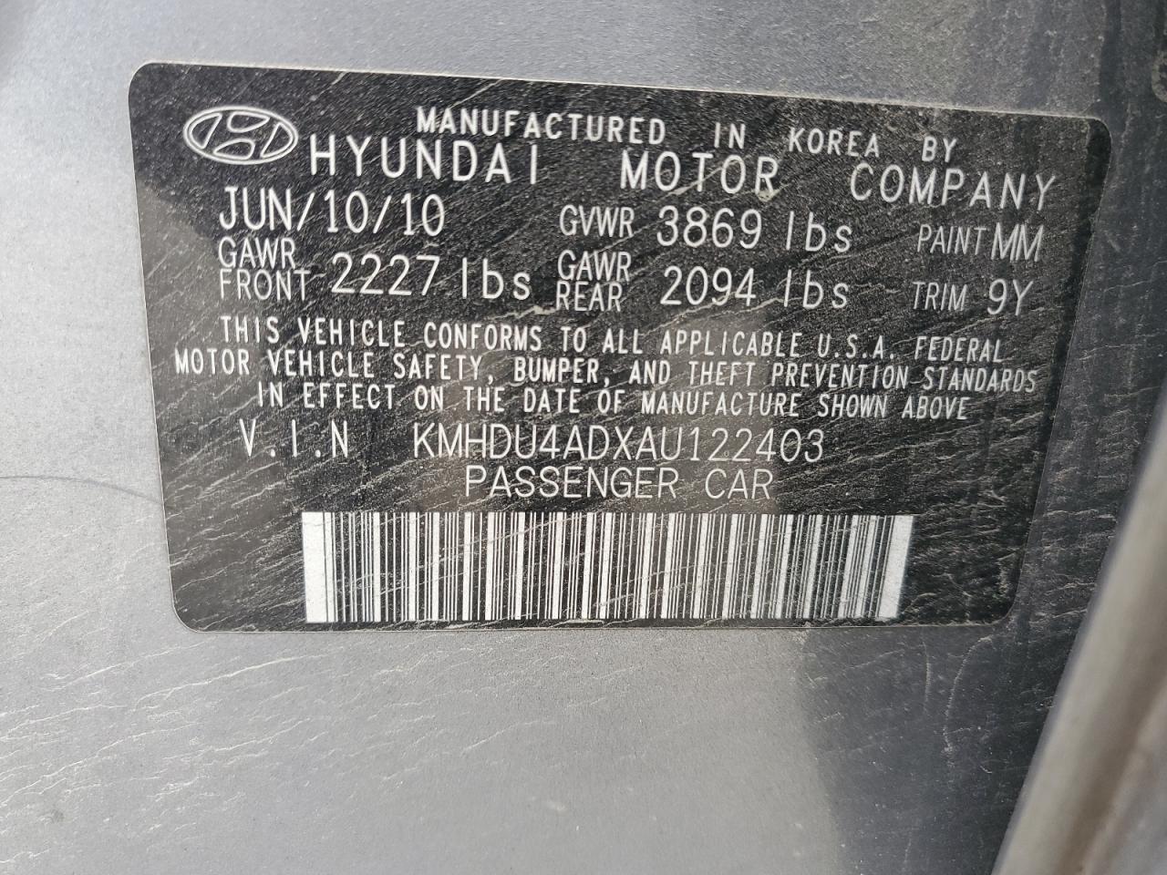 KMHDU4ADXAU122403 2010 Hyundai Elantra Blue