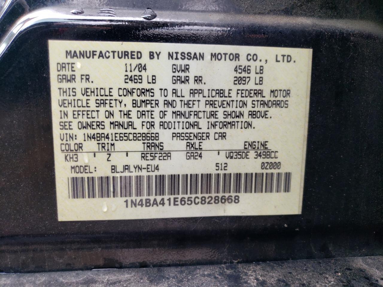 1N4BA41E65C828668 2005 Nissan Maxima Se