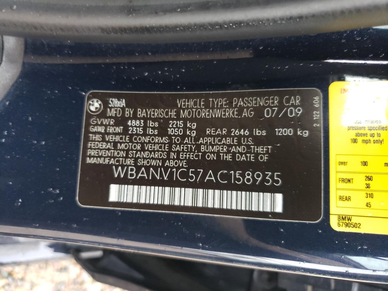 WBANV1C57AC158935 2010 BMW 528 Xi