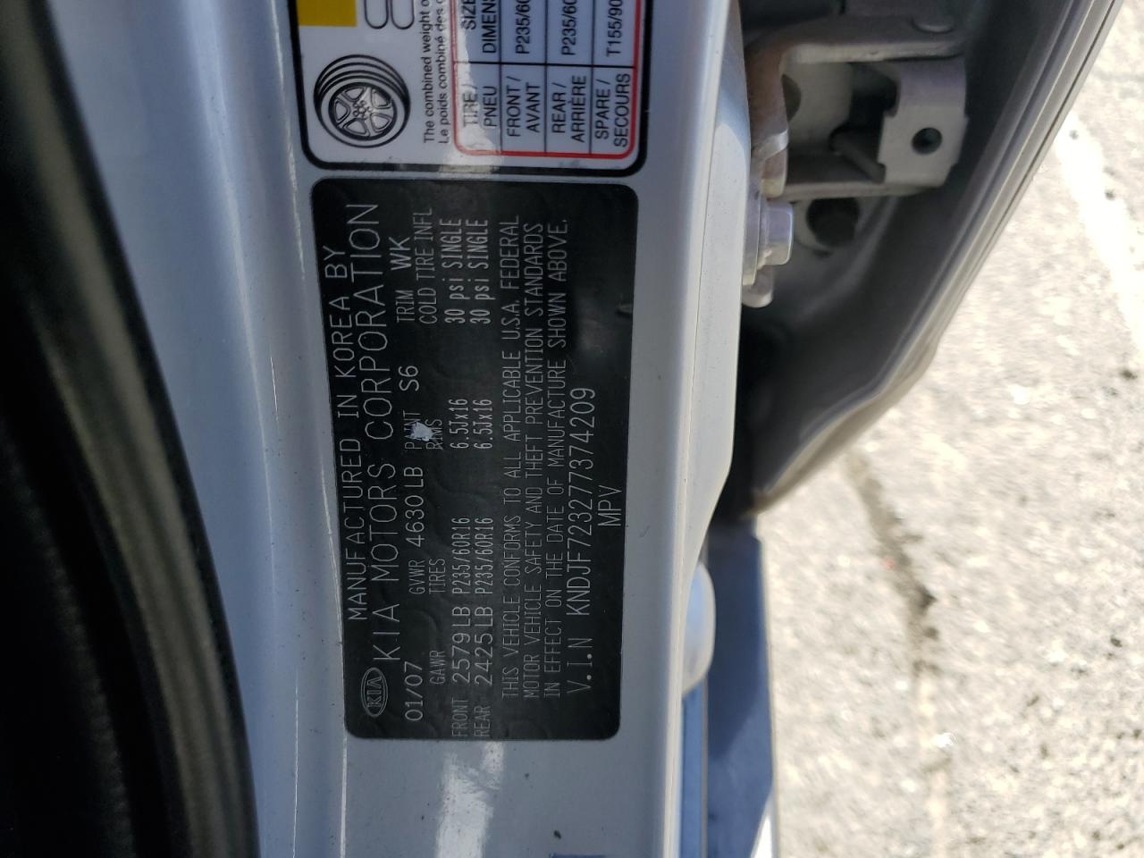 KNDJF723277374209 2007 Kia Sportage Ex